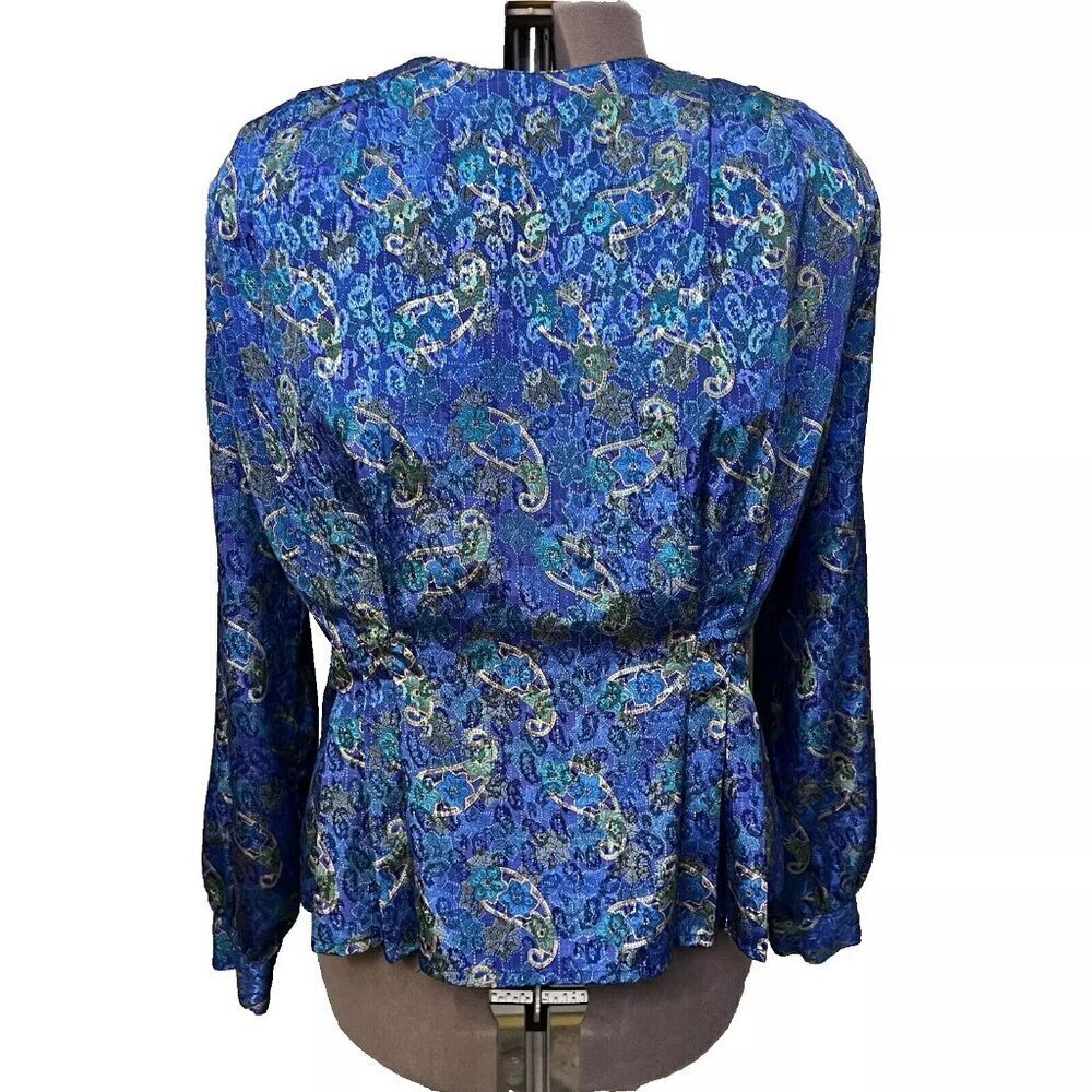 Jordan. Size 11/12. Vintage Shiny Paisley Polyester Back Button Blouse. B78